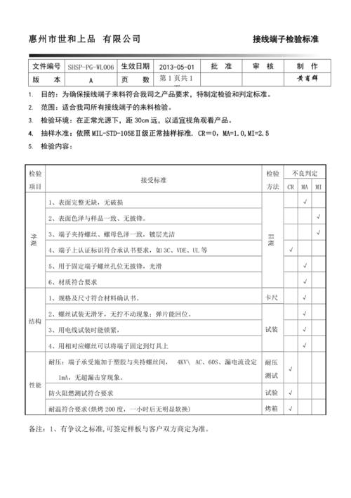 接线端子验收标准（接线端子质量标准）