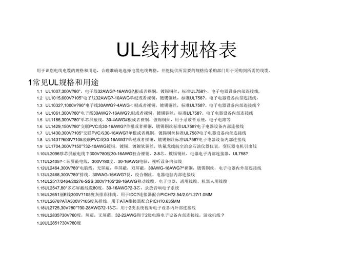 ul认证线材标准（ul线材标准规格）