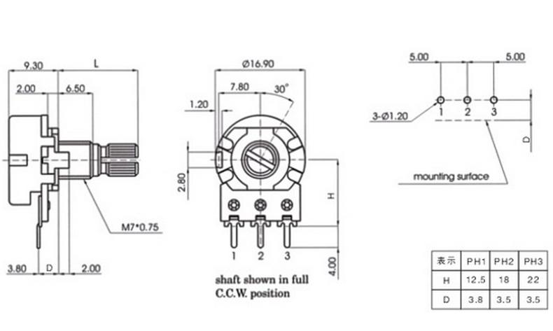 电位器w20-0.5w-470生产标准（电位器的规格型号）